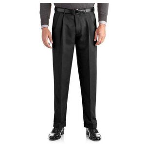 George Big & Tall Men's Pleated Cuffed Microfiber Dress Pants Adjustable Waist